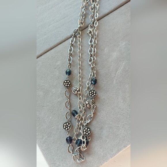 Napier Silver Tone Beads and charms double layered Chain Necklace - Picture 3 of 8